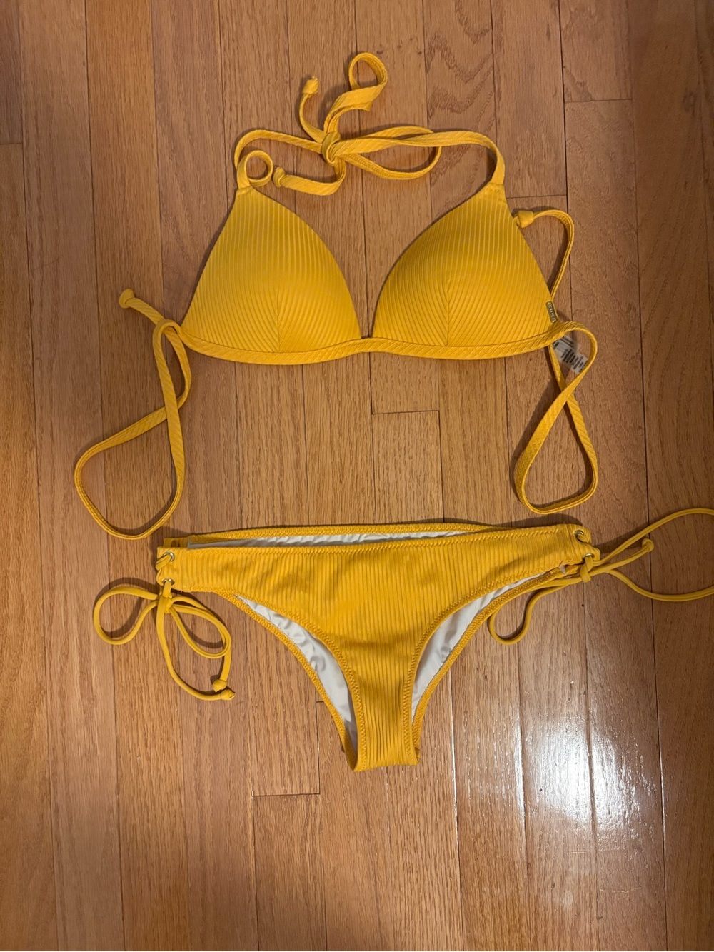 Victoria's Secret Yellow Ribbed String Bikini